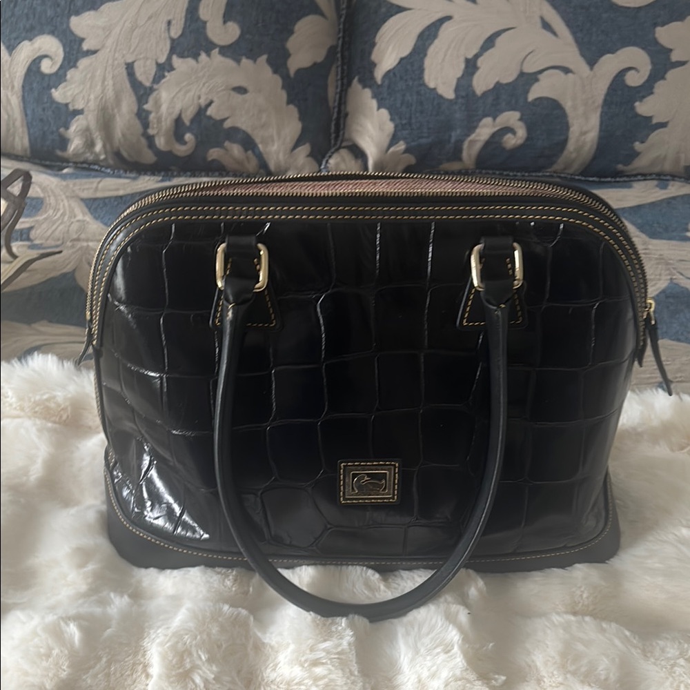 Dooney and Bourke Black Crocodile-Embossed Leather Handbag